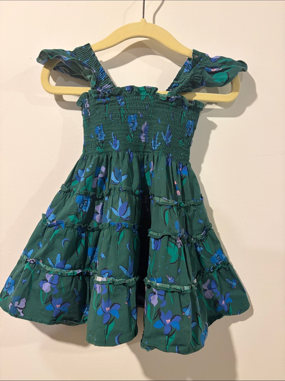 Hill House Toddler Girls Green Floral Tiered Sundress with Ruffle Straps 2T